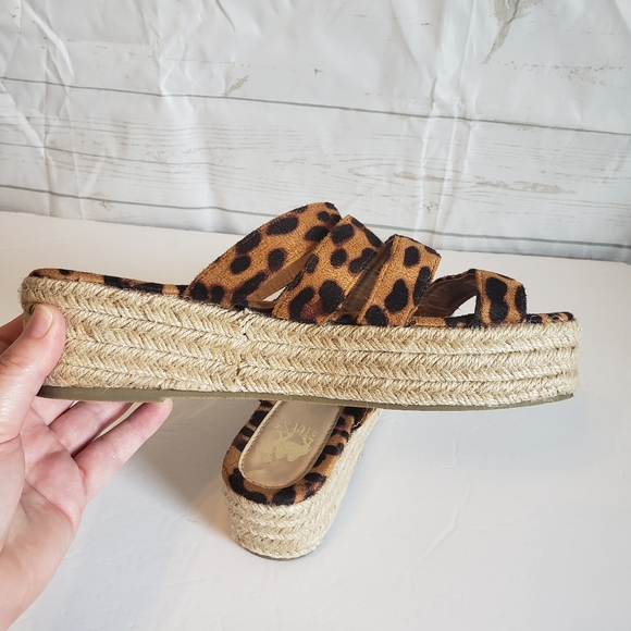 Camel Toes Leopard Print Wedge Sandals Open Toe Slip On Shoes Animal Print - Picture 11 of 13